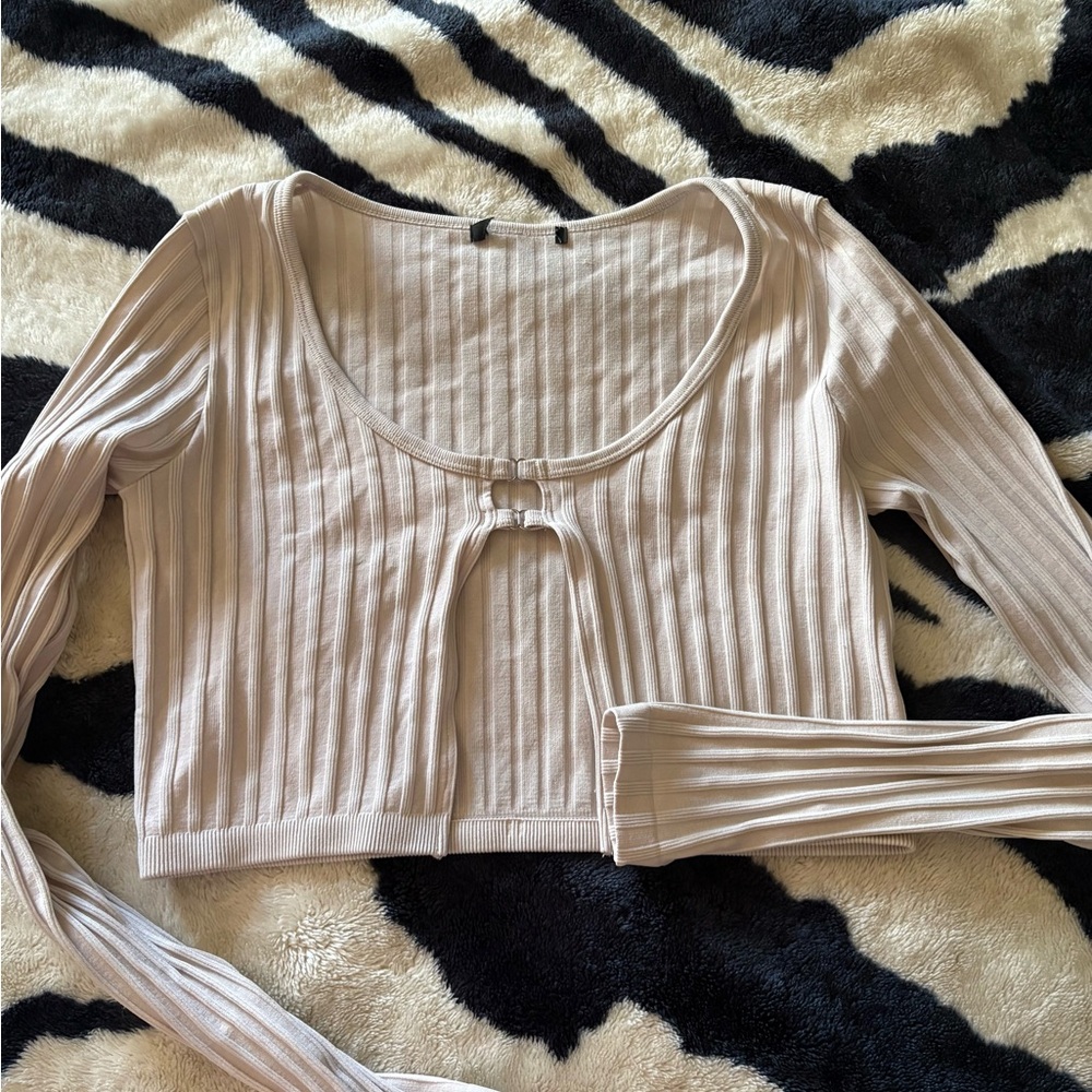 SHEIN Cream Ribbed Cut-Out Crop Top